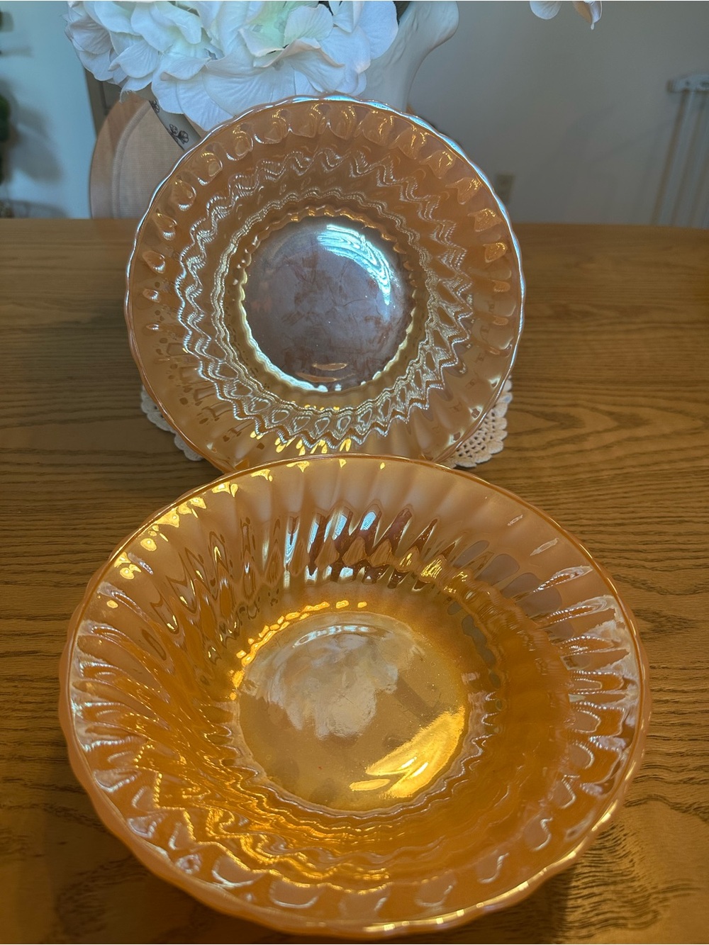 Anchor Hocking Fire King Set of 2 Serving Bowls - Set of 2 Peach Luster